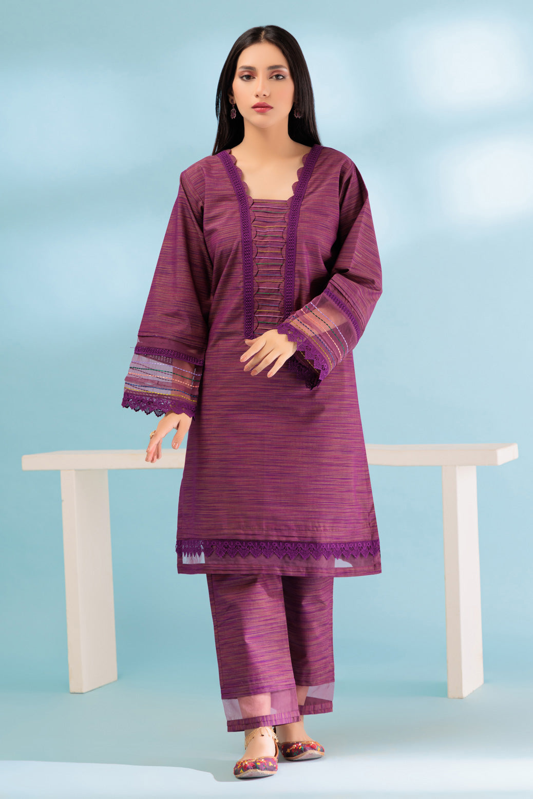 Pret Essentials by Sahar Womens RTW Embroidered Cambric 2 Piece Suit Willow meadow - Casual Collection