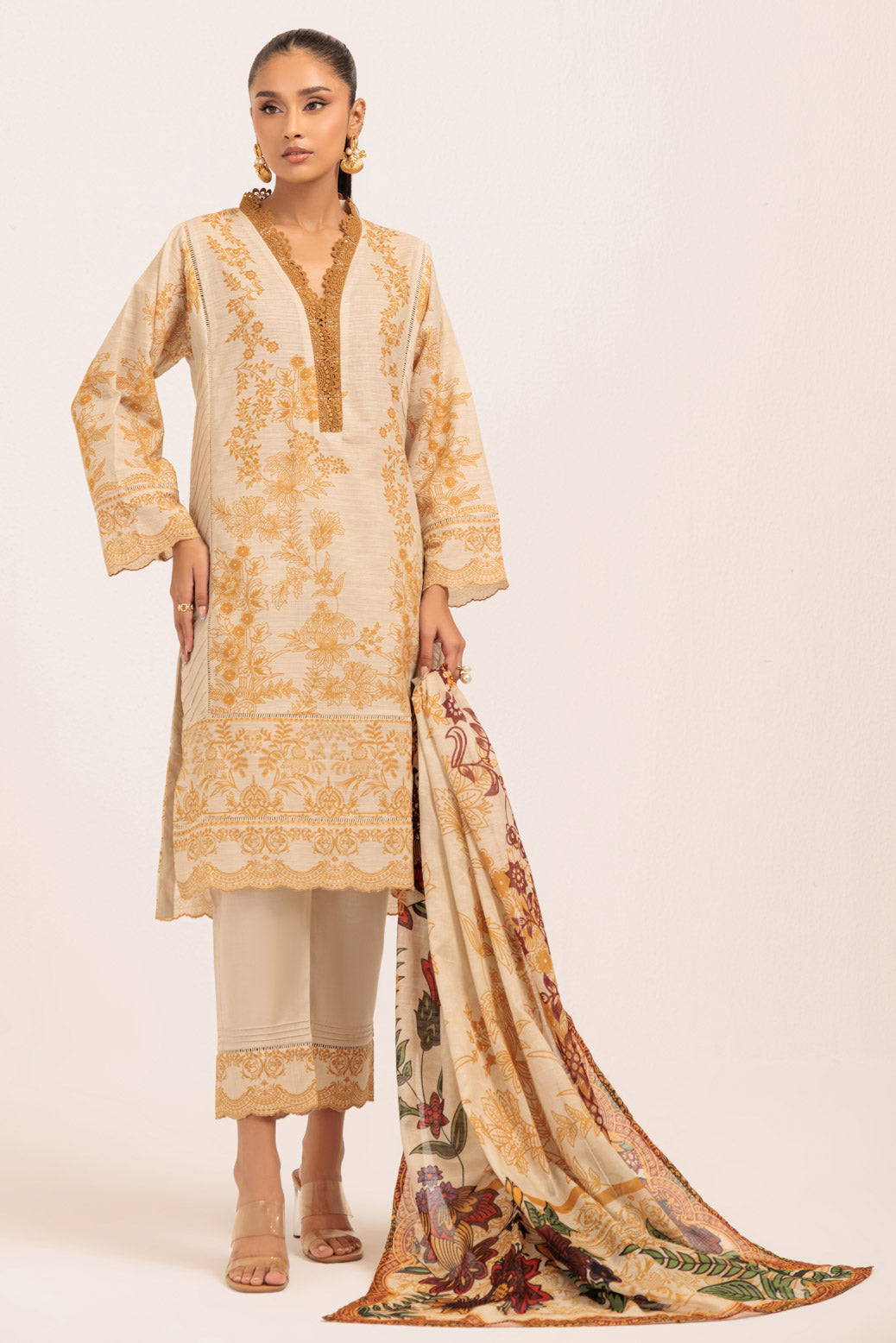 Autumn Echo by Meerak Pret Embroidered Cambric 3 Piece Suit Nawal