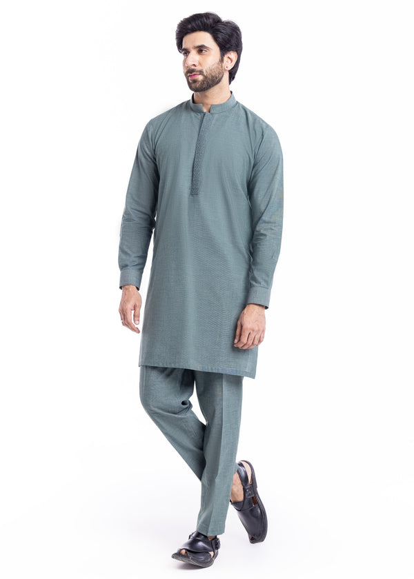 Green-Cotton-Kurta Trouser - (MP2PBBW25BM11D17)
