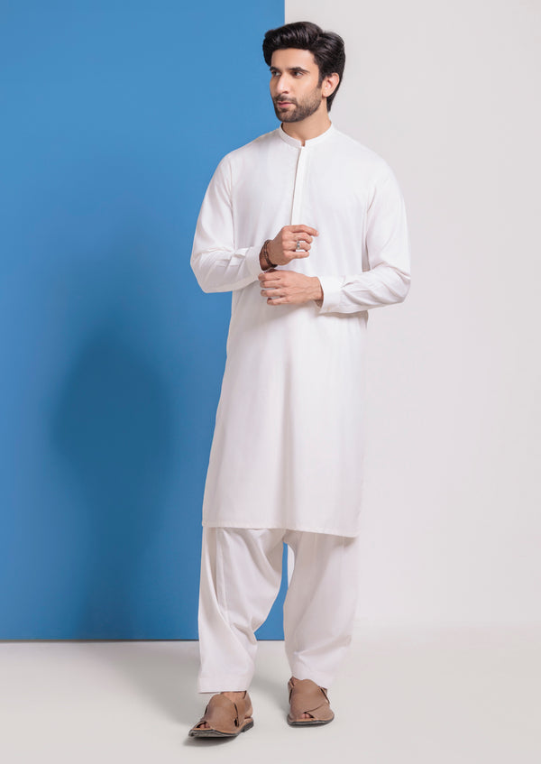 O-White-Blended-Shalwar Suit - (M25SSE2059)