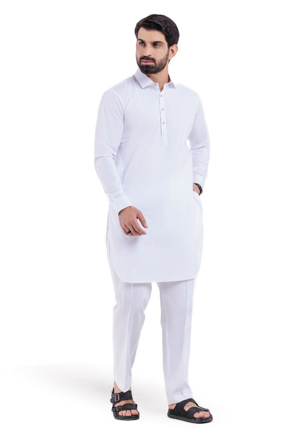 White-Cotton-Kurta-Trouser - (MP2PSBW25ADD13)