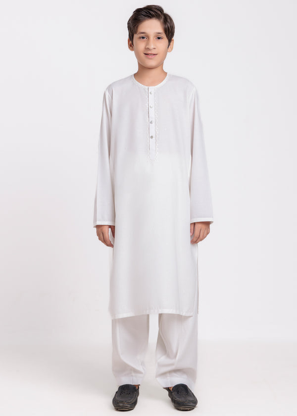O-White-Blended-Shalwar Suit - (B25SS2031)