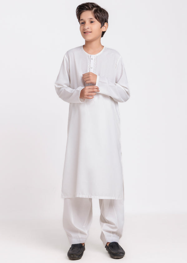 O-White-Blended-Shalwar Suit - (B25SS2031)