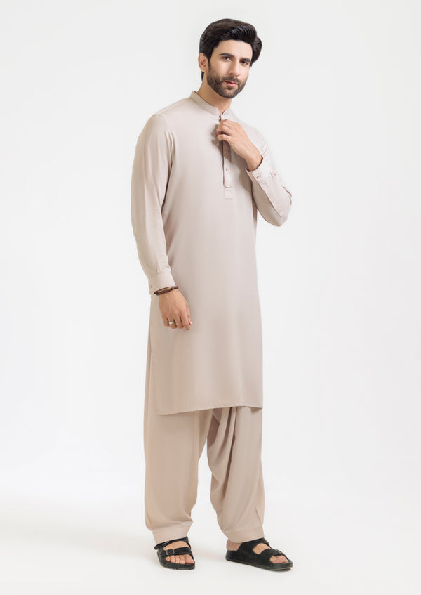 L-Beige-Blended-Kurta Shalwar - (M25KSS1016)