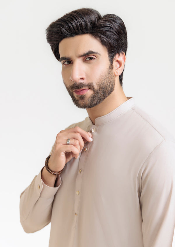 L-Beige-Blended-Kurta Shalwar - (M25KSS1016)
