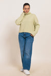 L-GREEN-HIGH NECK FULL SLEEVES CROP BOXY DROP SHOULDER SWEATER (24X-001-66)