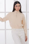 CREAM-HALF ZIPPER FULL SLEEVES CROP TOP SWEATER (24X-003-66)