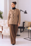 KHAKI-ROUND NECK FULL SLEEVES CARDIGAN SWEATER (24X-017-66)