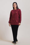 MAROON-ROUND NECK FULL SLEEVES CARDIGAN SWEATER (24X-032-66)