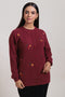 MAROON-ROUND NECK FULL SLEEVES CARDIGAN SWEATER (24X-032-66)