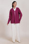 MAGENTA-V-NECK FULL SLEEVES CARDIGAN SWEATER (24X-034-66)