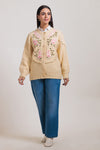 CREAM-ROUND NECK FULL SLEEVES CARDIGAN SWEATER (24X-037-66)