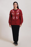 MAROON-ROUND NECK FULL SLEEVES CARDIGAN SWEATER (24X-037-66)