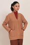 KHAKI-V-NECK FULL SLEEVES CARDIGAN SWEATER (24X-058-66)