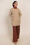 BEIGE-ROUND NECK FULL SLEEVES CARDIGAN W-POCKET SWEATER (24X-066-66)