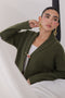 OLIVE-SHAWL COLLAR FRONT OPEN FULL SLEEVES CARDIGAN SWEATER (24X-069-66)