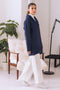 NAVY COAT COLLAR FULL SLEEVES CARDIGAN SWEATER (24X-075-66)