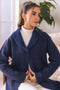 NAVY COAT COLLAR FULL SLEEVES CARDIGAN SWEATER (24X-075-66)