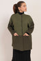 GREEN-MANDARIN COLLAR DROP SHOULDER FULL SLEEVES CARDIGAN SWEATER (24X-089-66)