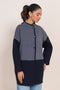 NAVY-MANDARIN COLLAR DROP SHOULDER FULL SLEEVES CARDIGAN SWEATER (24X-089-66)