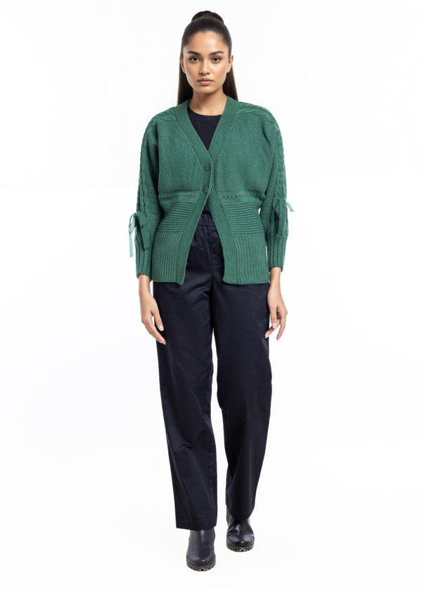 Green-V-Cardigan Full Sleeves Sweater (25Y-001-67)