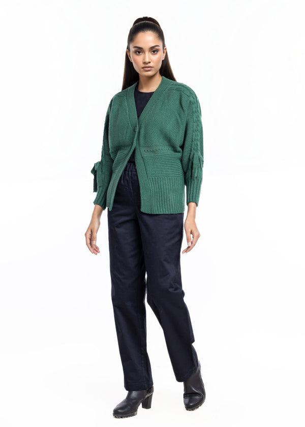 Green-V-Cardigan Full Sleeves Sweater (25Y-001-67)