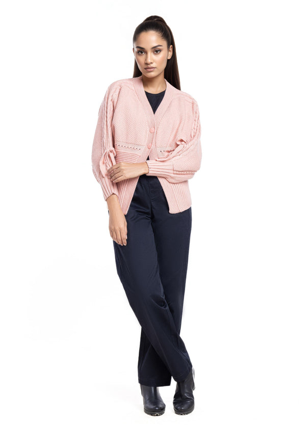 Pink-V-Cardigan Full Sleeves Sweater (25Y-001-67)
