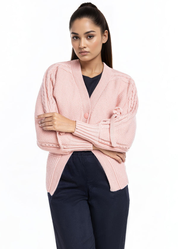 Pink-V-Cardigan Full Sleeves Sweater (25Y-001-67)