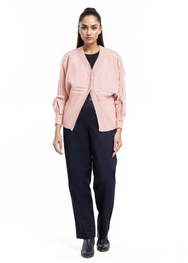 Pink-V-Cardigan Full Sleeves Sweater (25Y-001-67)