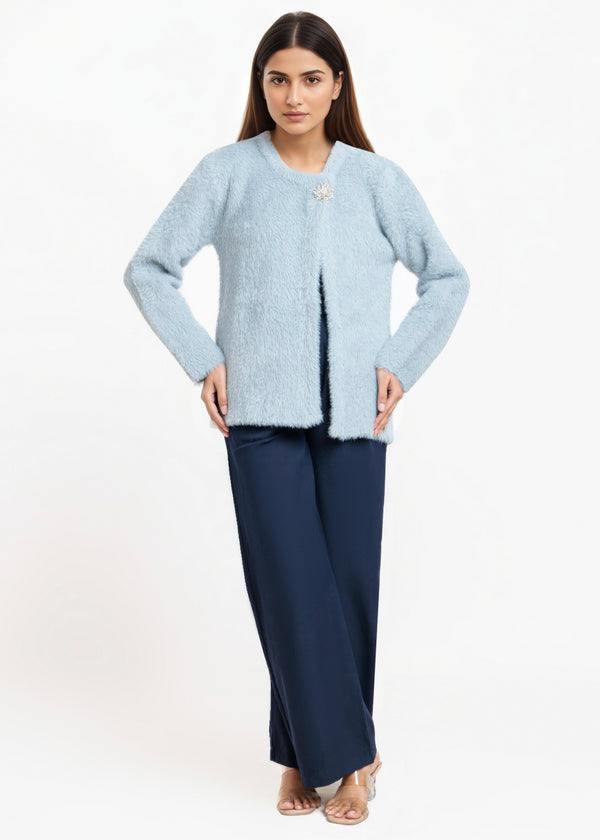 Grey-Round Neck Full Sleeves Cardigan Sweater (25Y-003-67)