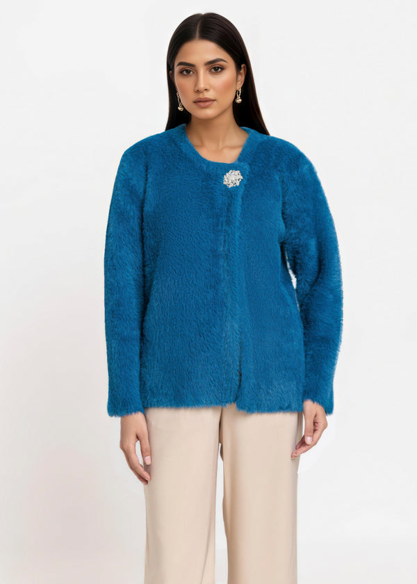Teal-Round Neck Full Sleeves Cardigan Sweater (25Y-003-67)