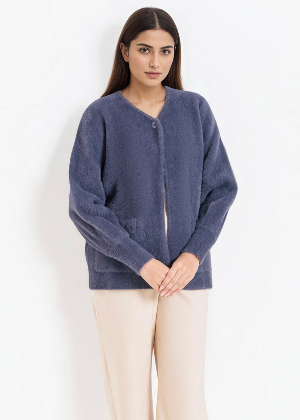 Grey-Round Neck Full Sleeves Cardigan Sweater (25Y-005-67)