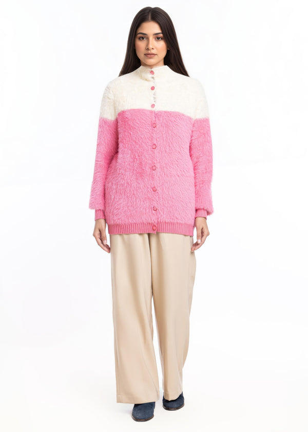 Pink-Round Neck Cardigan Full Sleeves Sweater (25Y-007-67)