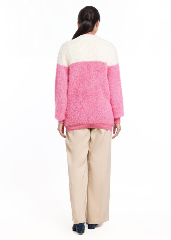 Pink-Round Neck Cardigan Full Sleeves Sweater (25Y-007-67)