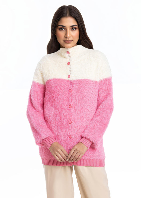 Pink-Round Neck Cardigan Full Sleeves Sweater (25Y-007-67)
