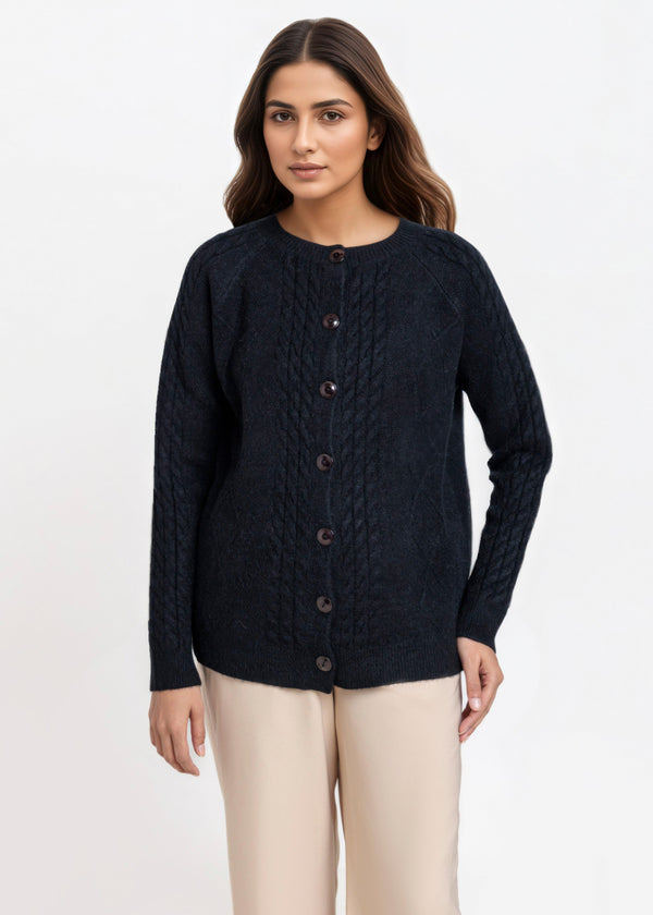 Black-Round Neck Full Sleeves Cardigan Sweater (25Y-009-67)