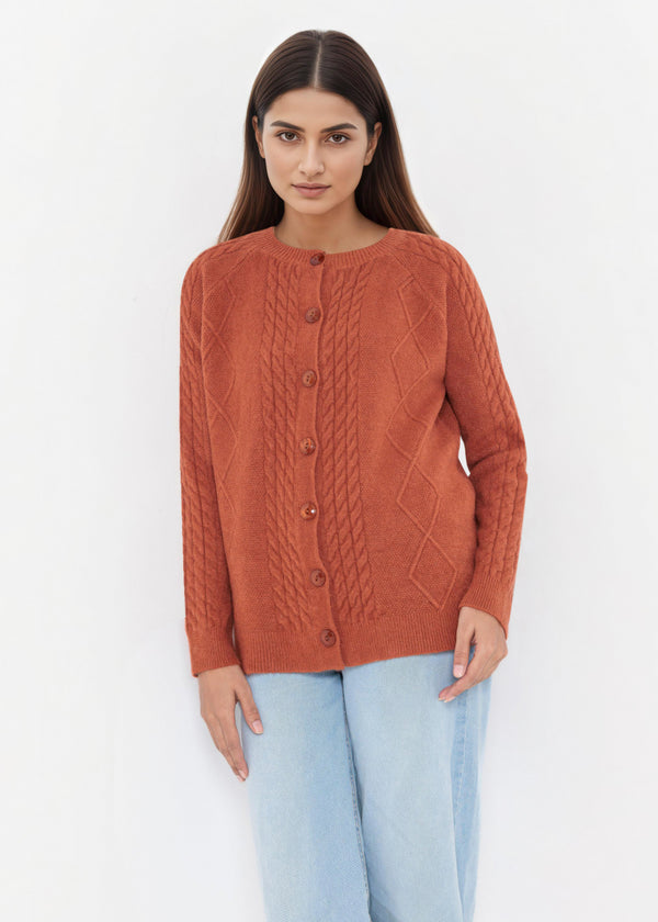 Rust-Round Neck Full Sleeves Cardigan Sweater (25Y-009-67)