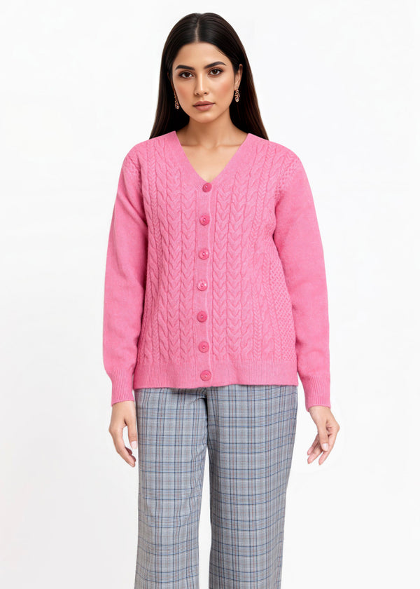 Pink-V-Cardigan Full Sleeves Sweater (25Y-015-67)