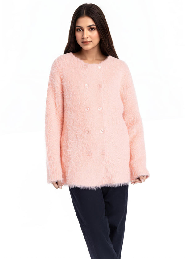 Peach-Round Neck Cardigan Full Sleeves Sweater (25Y-017-67)