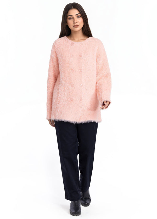 Peach-Round Neck Cardigan Full Sleeves Sweater (25Y-017-67)