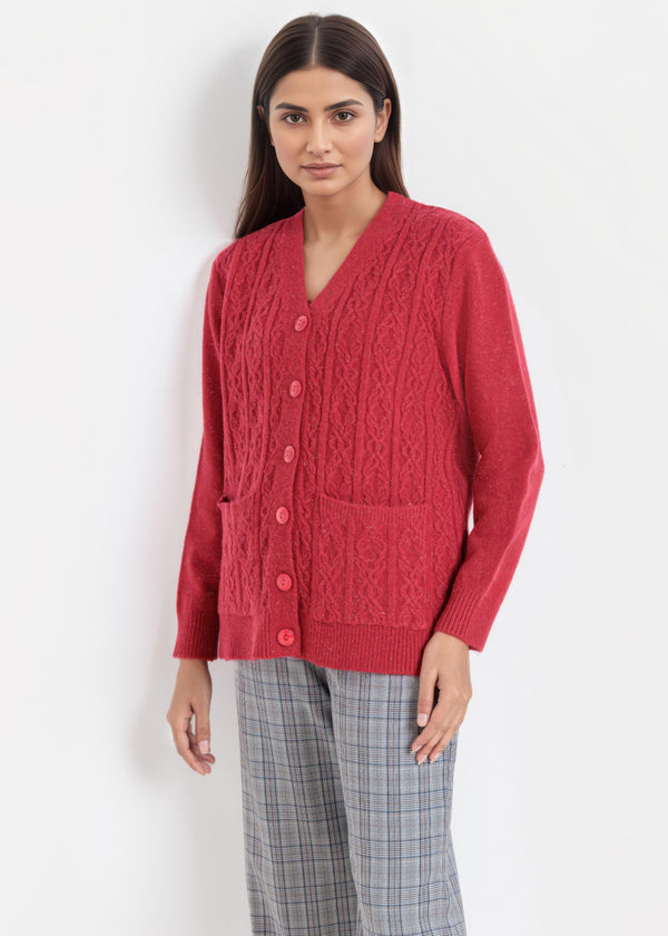 Red-V-Cardigan Full Sleeves Sweater (25Y-019-67)
