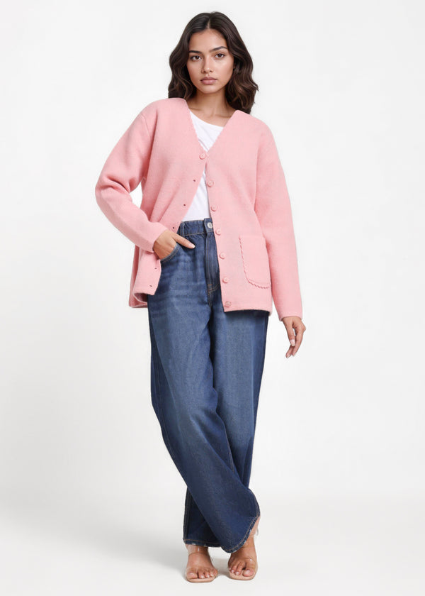 Pink-V-Cardigan Full Sleeves Sweater (25Y-022-67)