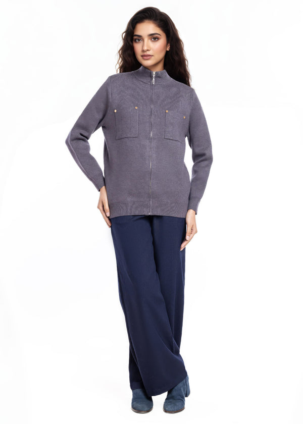 Charcoal-Turtle Neck Zipper Full Sleeves Sweater (25Y-026-67)