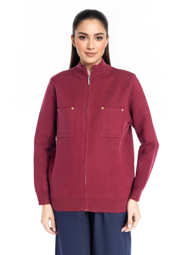 Maroon-Turtle Neck Zipper Full Sleeves Sweater (25Y-026-67)