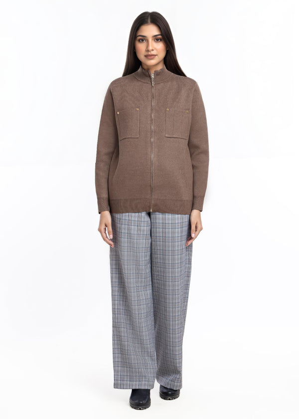 N-Brown-Turtle Neck Zipper Full Sleeves Sweater (25Y-026-67)