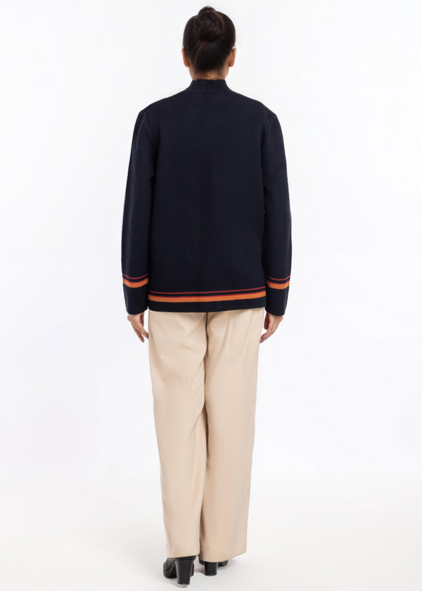 Black-Baseball Collar Zipper Full Sleeves Sweater (25Y-027-67)