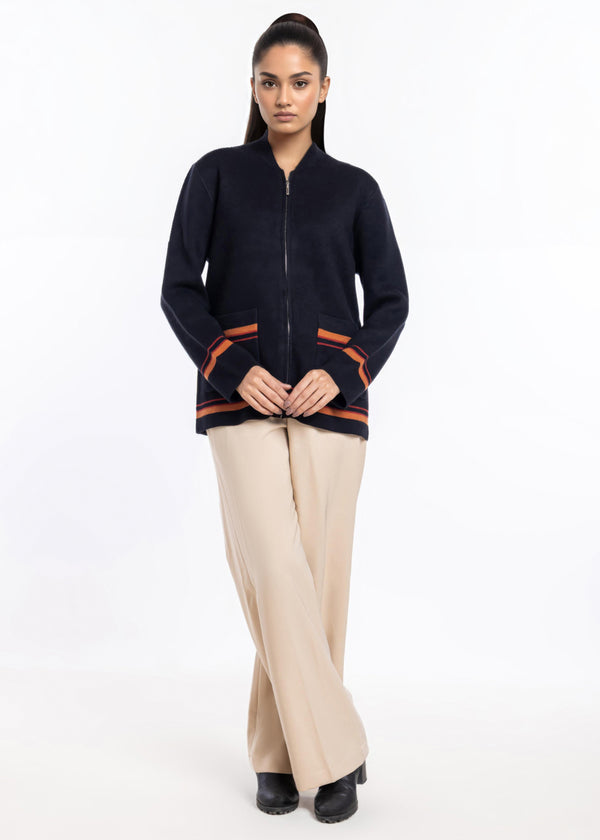 Black-Baseball Collar Zipper Full Sleeves Sweater (25Y-027-67)