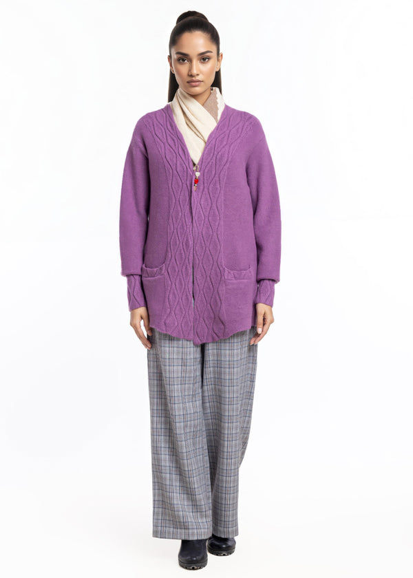 Mauve-V-Cardigan Full Sleeves Sweater (25Y-028-67)