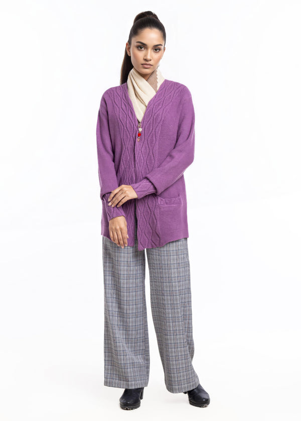 Mauve-V-Cardigan Full Sleeves Sweater (25Y-028-67)