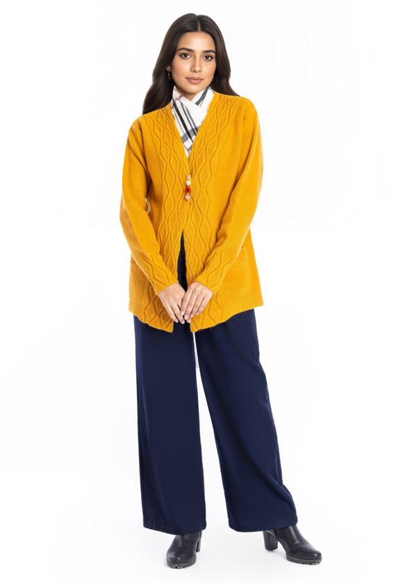 Mustard-V-Cardigan Full Sleeves Sweater (25Y-028-67)